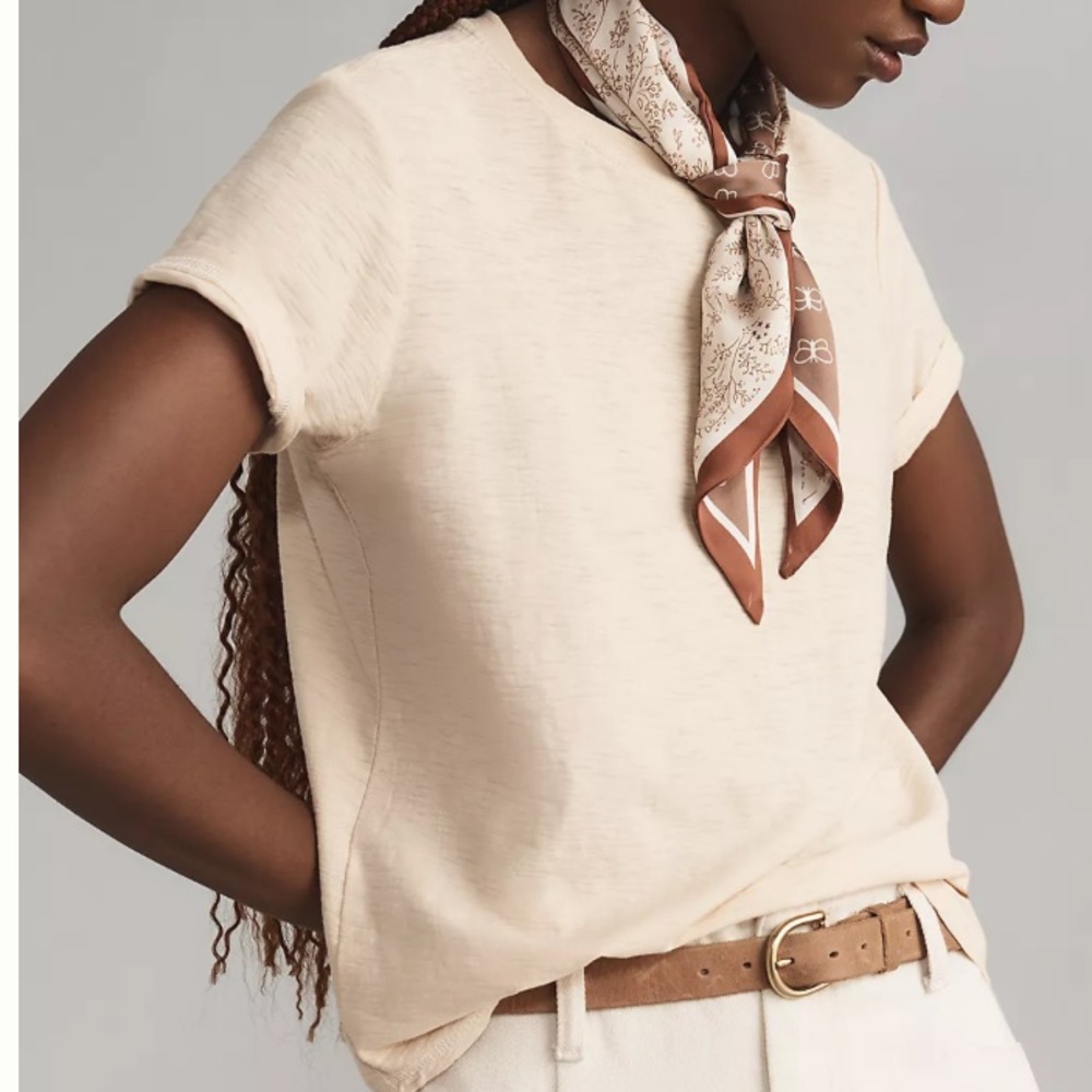 Pilcro Bennie Short-Sleeve Crewneck - Cream Small Petite
